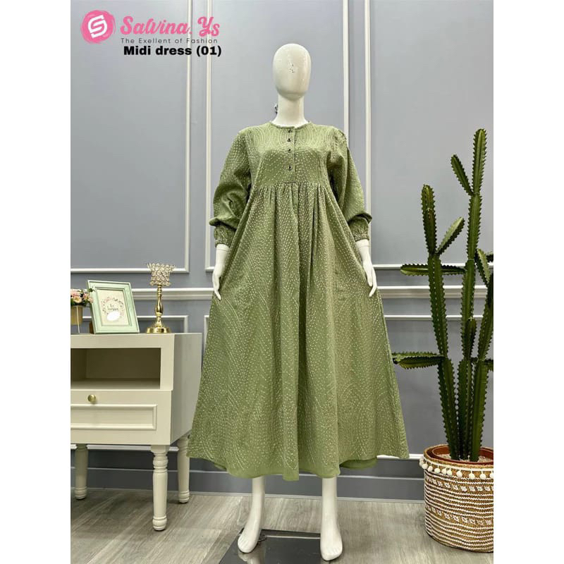 Salvina Ys.Midi Polkadot bintik Oval benang glossy lengan karet