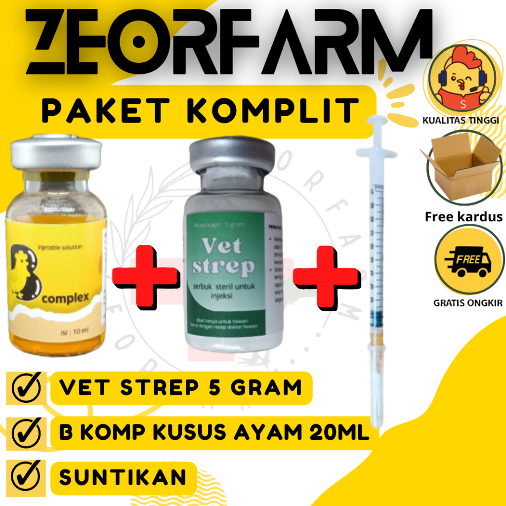 paket hemat obat ayam sakit Vet strep 5gram + b kompleks 20ml bns suntik obat vitamin ayam burung me
