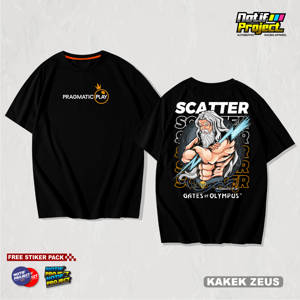 KAOS PETIR KAKEK ZEUS, BAJU SLOT PRAGMATIC PLAY GATES OF OLYMPUS, T-SHIRT UNISEX NOTIFPROJECT