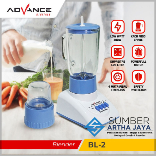 ADVANCE Blender BL-02 Gelas Kaca 1.2 Liter, 4 Mata Pisau Stainless dan Blender Mini