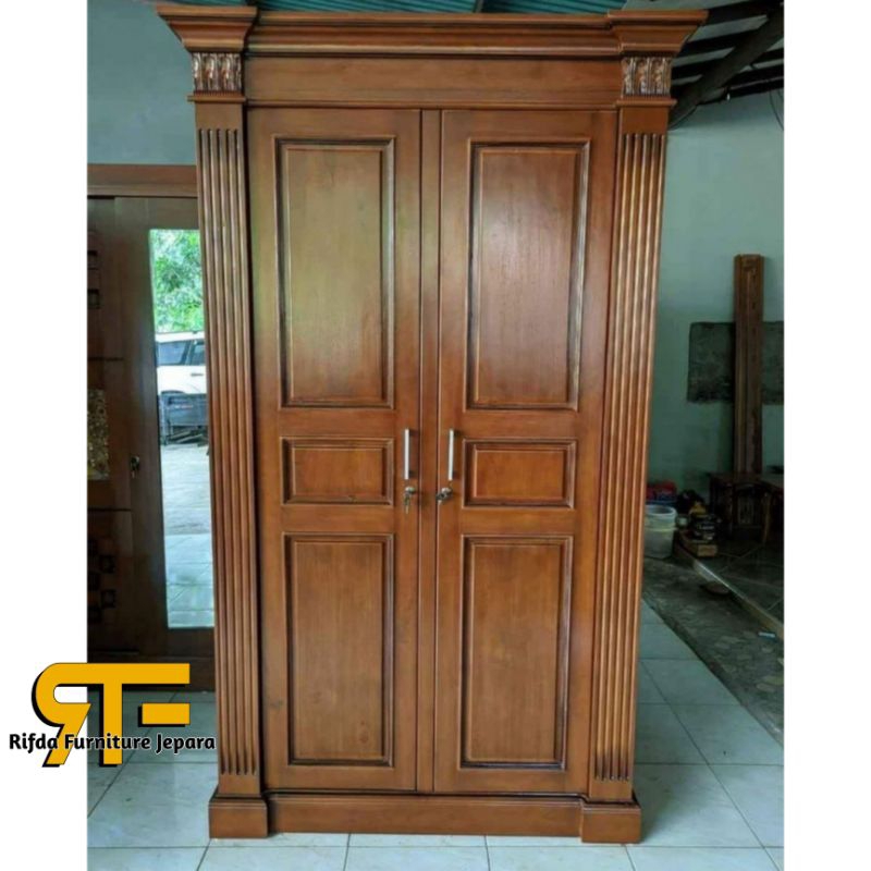 Lemari Baju Jati Pintu 2 Polos Minimalis ( Lemari Sederhana, Lemari Murah, Lemari kayu jati, Lemari 