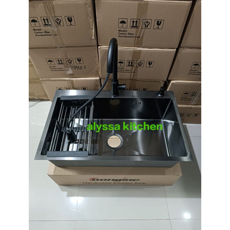 Promo Paket kitchen sink stainless 8050 Hitam / Kitchen sink 8050 Hitam paket kran Tarik hitam