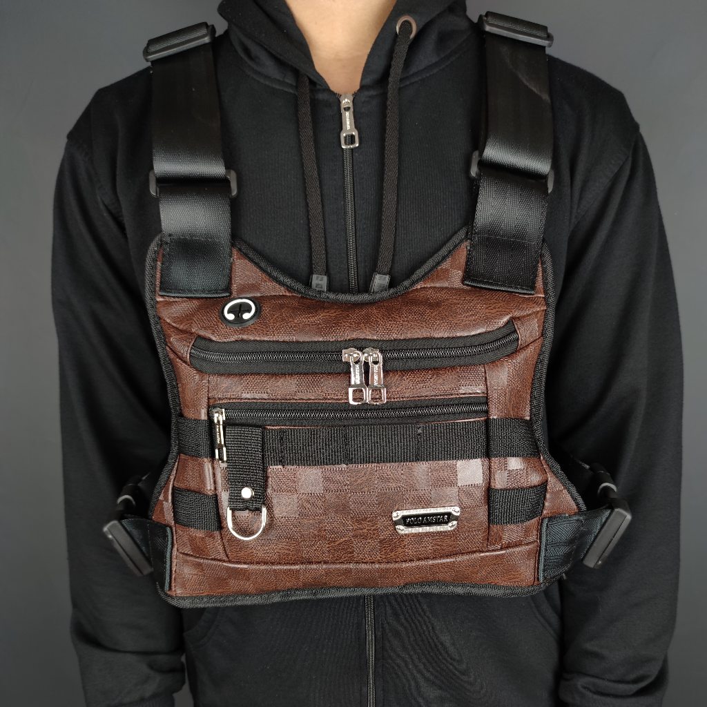 POLO AMSTAR - Tas Dada Kulit PU Motif Tas Selempang Dada Tas Rompi Keren