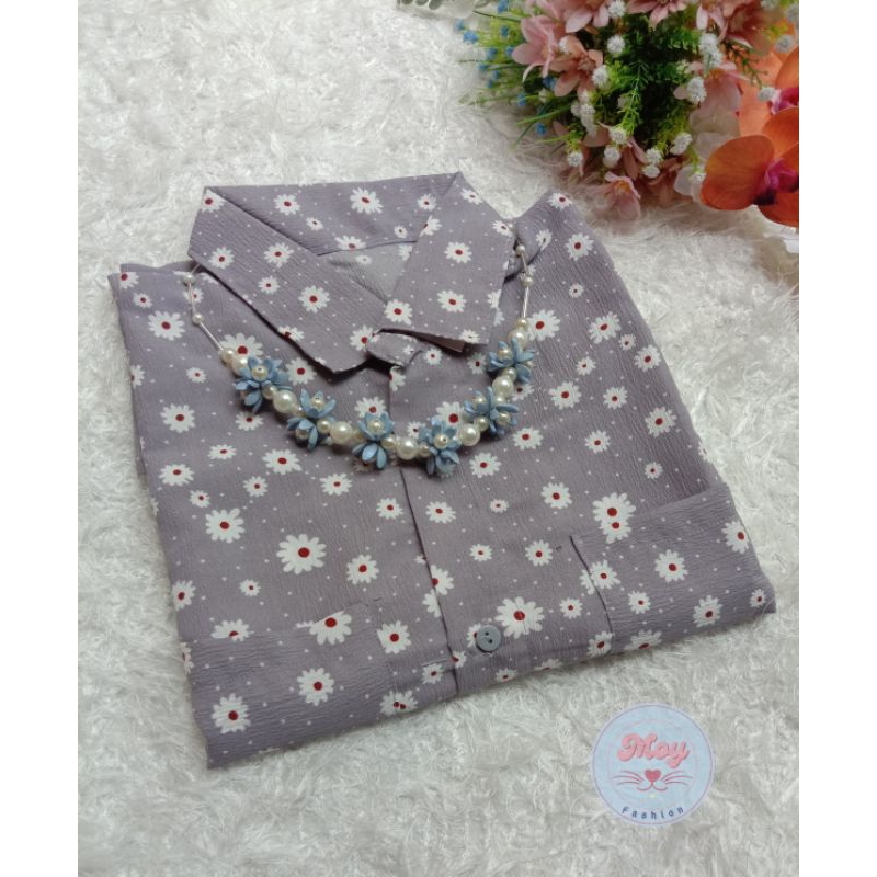 Kemeja Wanita Motif Bunga Daisy Abu / Atasan Wanita Motif Bunga Daisy Abu / Kemeja Oversize / Atasan