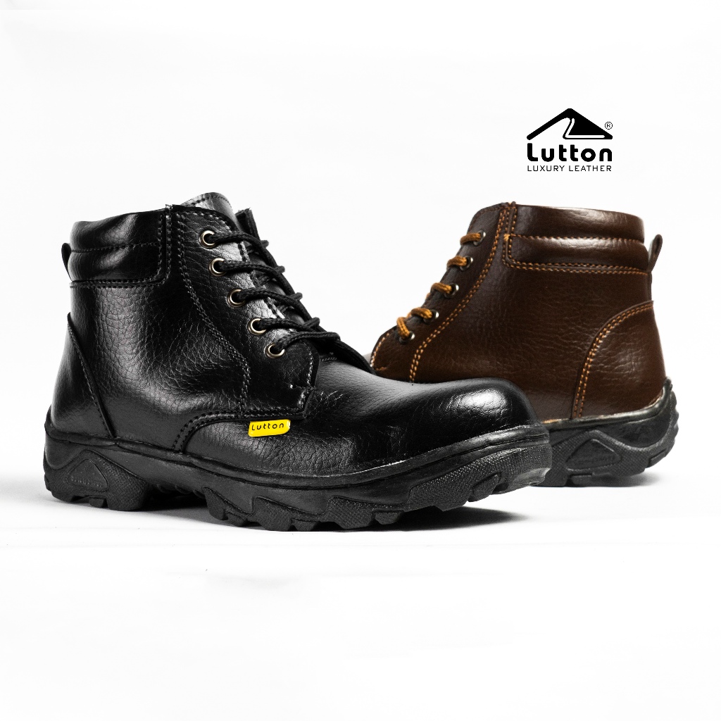 Lutton - Sepatu Safety Booth Bertali Kulit Sintetis Premium Tinggi Di Atas Mata Kaki