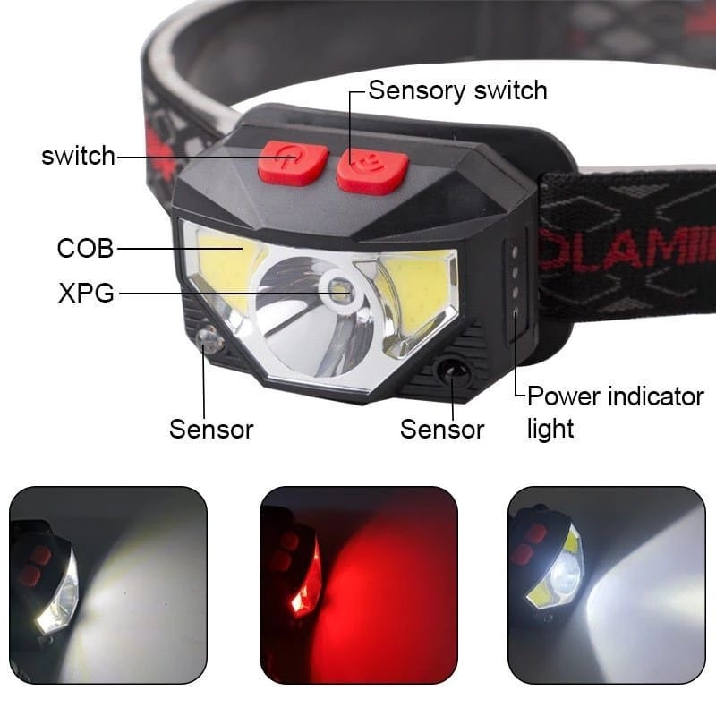 SENTER KEPALA LED MINI SENSOR GERAK 6 MODE CAHAYA