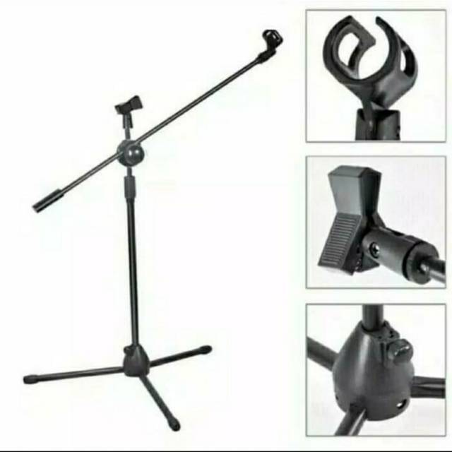 Tiang Mic Berdiri / Stand Mic Berdiri HITAM PUTIH SILVER ABU CORAK