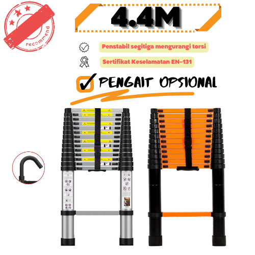 BOWEITI Tangga Lipat Aluminium Teleskopik Single Telescopic Ladder 2.6M/3.2M/3.8M/4.4 M/4.7M/5M/5.4M