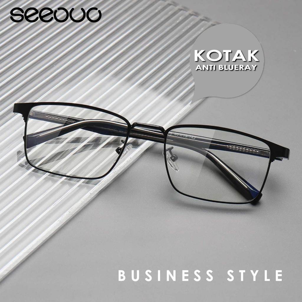 Seeuou Frame Kacamata Lensa Plano Model Kotak Bahan Metal Dan Tr90 Bisa Minus Pria Dan Wanita Ringan