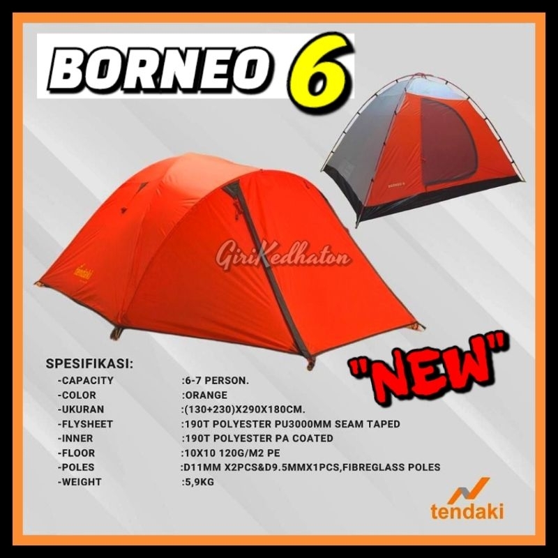 Tenda Camping kapasitas 6 Orang Tendaki Borneo 6 Original