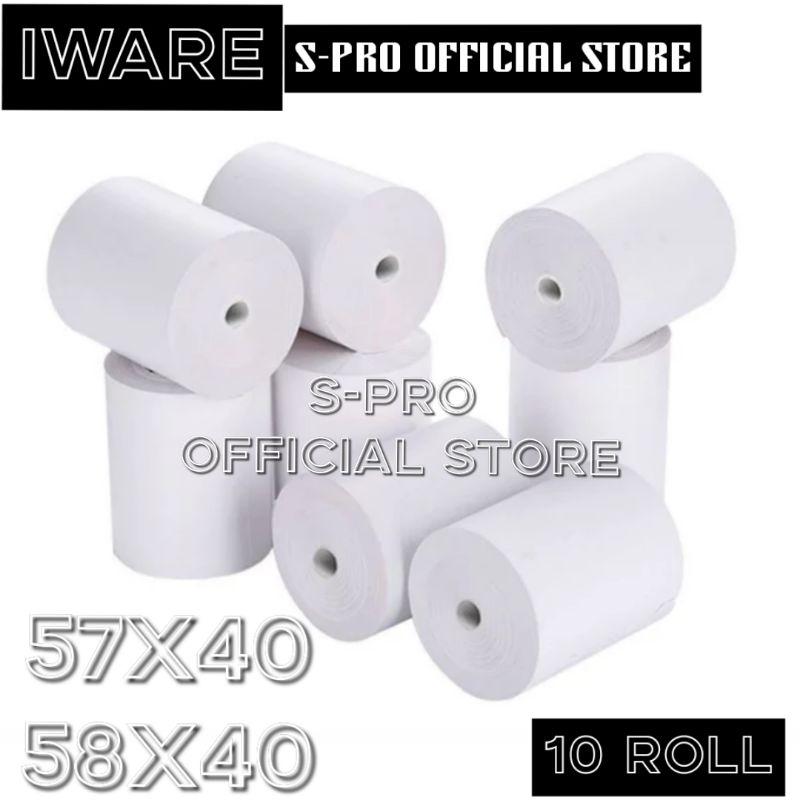 

10ROLL IWARE KERTAS STRUK THERMAL 57X40 58X40 PRINTER 58MM PREMIUM