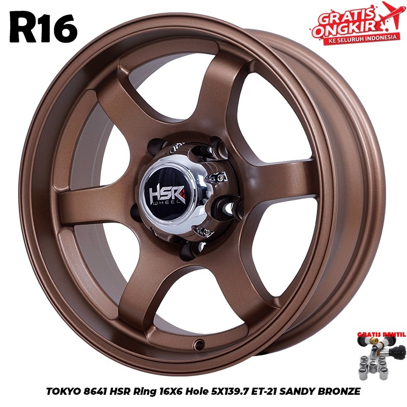 Velg TE37 mobil Jimny Katana Feroza Taft ring 16 HSR TOKYO R16 lebar 6 Pcd 5X139,7 ET-21.5 Sandy Bro