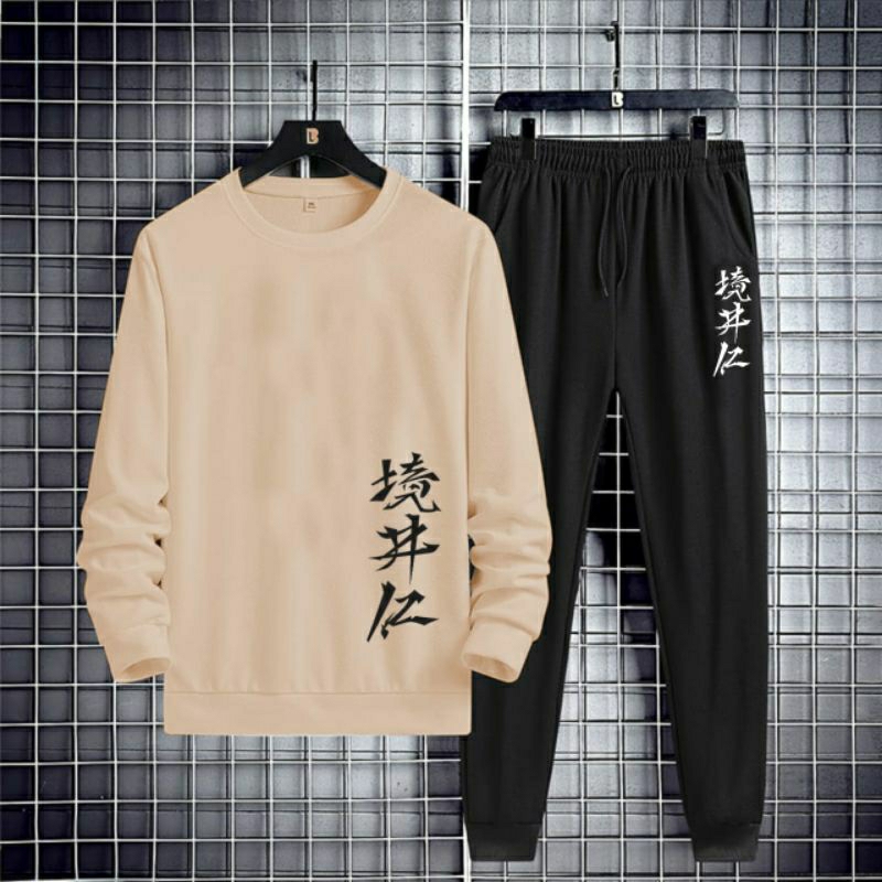 Set Pria Kanji Terbaru Sweater Celana Jogger II Setelan Pria Kaos Sweater Lengan Panjang II Set Keki