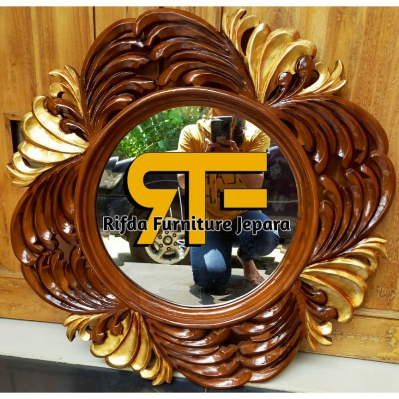 Figura cermin ukir jati tangkai (kaca cermin jati,mirror frame jati,kaca cermin dinding,frame jati )