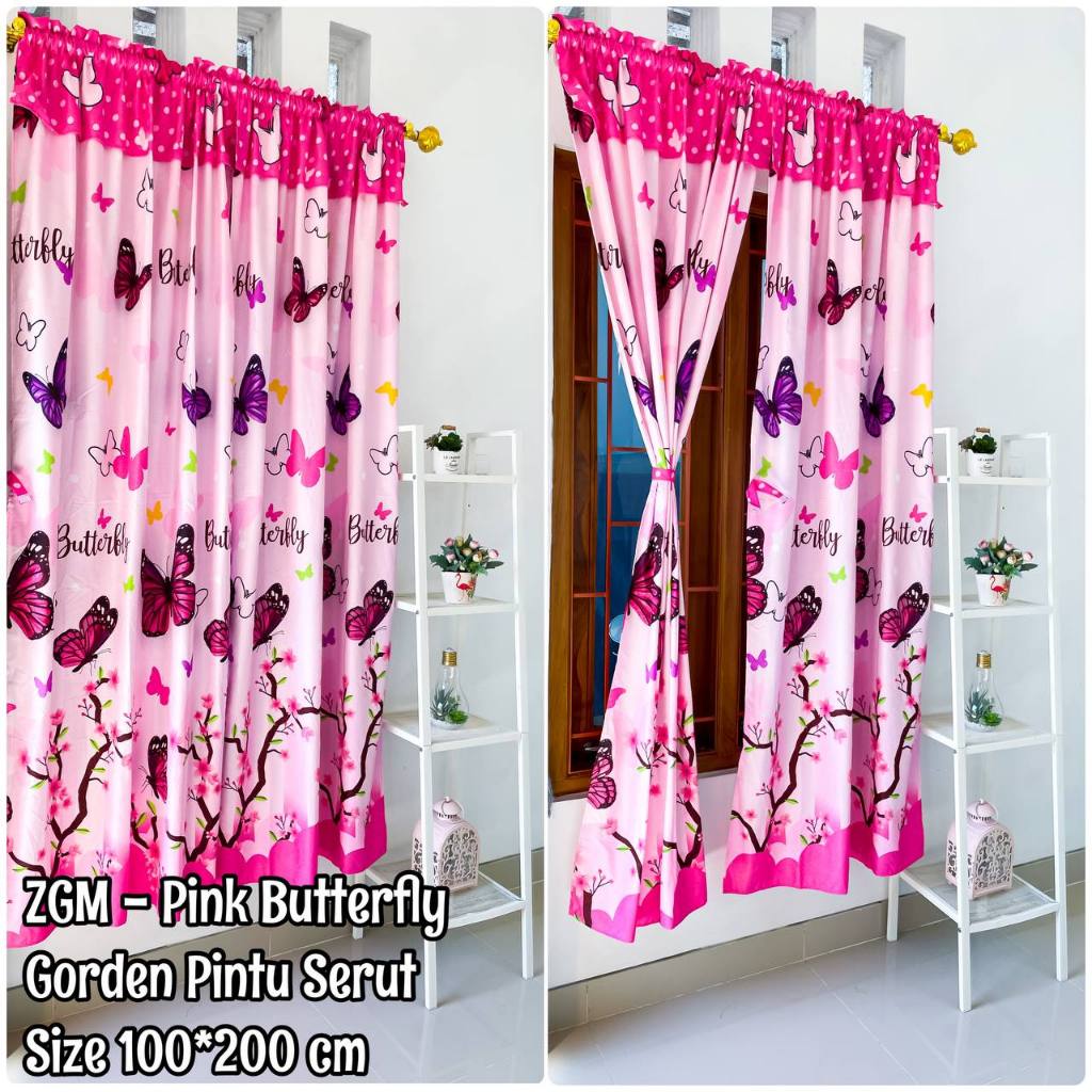 Gorden Serut Pintu Dan Jendela Paling Murah Bahan Katun Motif Karakter Pink Butterfly