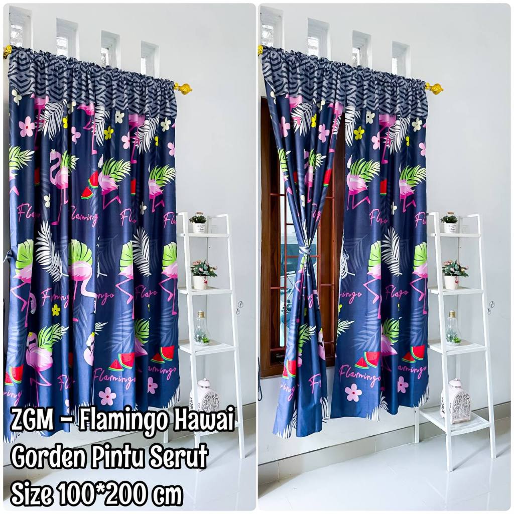 Gorden Serut Pintu Dan Jendela Paling Murah Bahan Katun Motif Karakter Flamingo