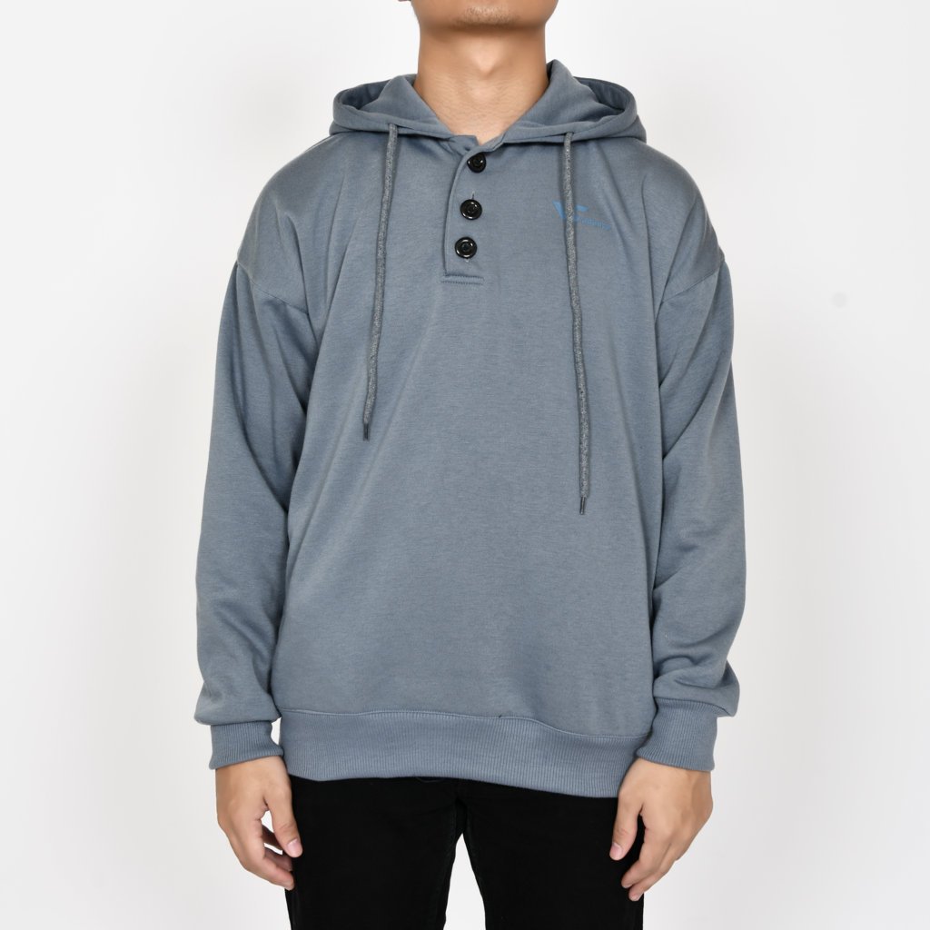 Hoodie Sweater Blue Denim Fleece CVC tebal