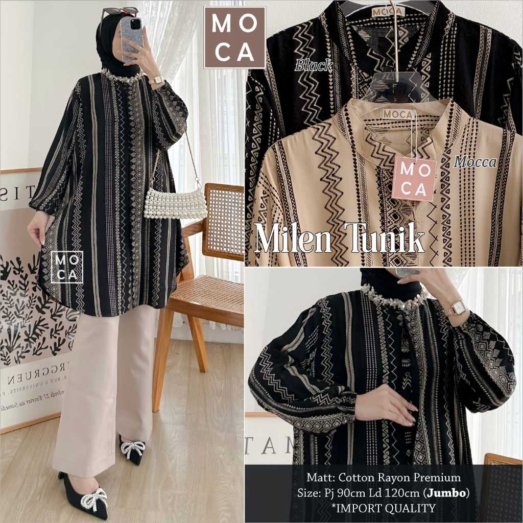Milen Tunik by Moca Ld 120 Allsize Tunik Motif Jumbo Bahan Cotton Rayon Premium Busui Friendly