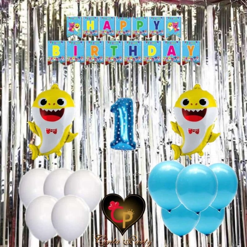 Paket dekorasi ulang tahun tema BABY SHARK
