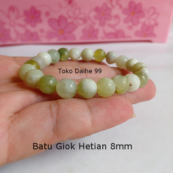 Gelang Batu Giok Hetian 8mm / Gelang Batu Giok Natural