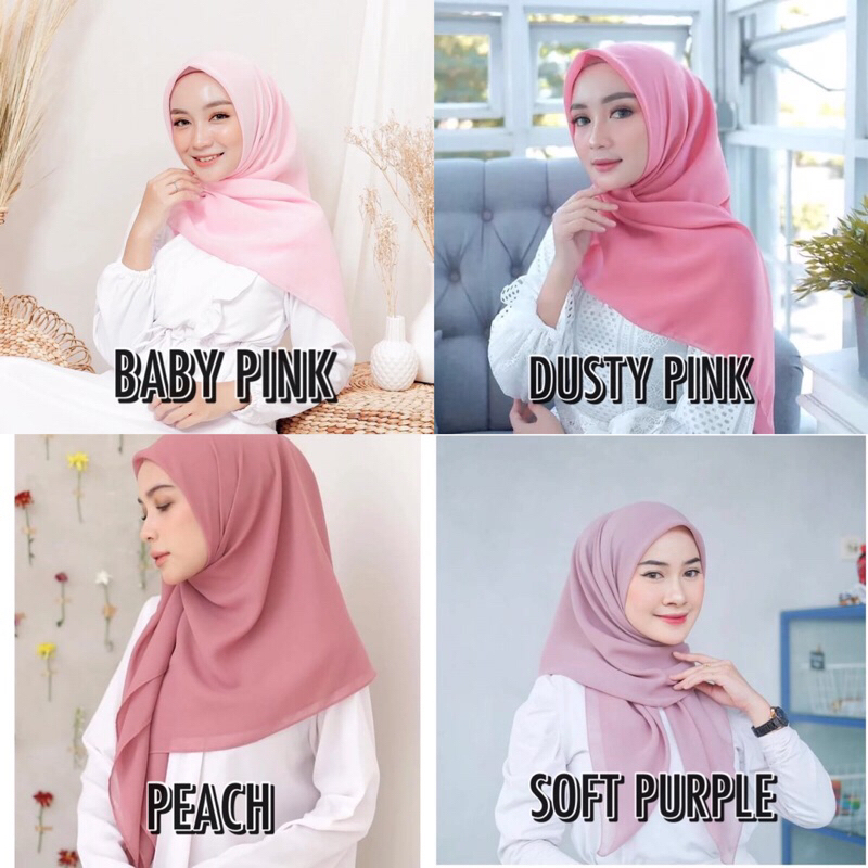 HIJAB BELLA SQUARE BAHAN LEMBUT. BELLA SQUARE BABY PINK. BELLA SQUARE DUSTY PINK. BELLA SQUARE PEACH