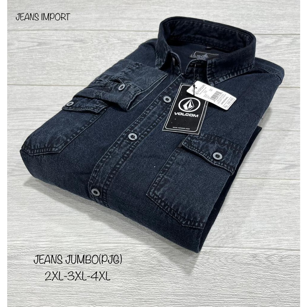 Kemeja jumbo jeans lengan panjang / baju pria denim jeans tebal / kemeja jeans pria premium