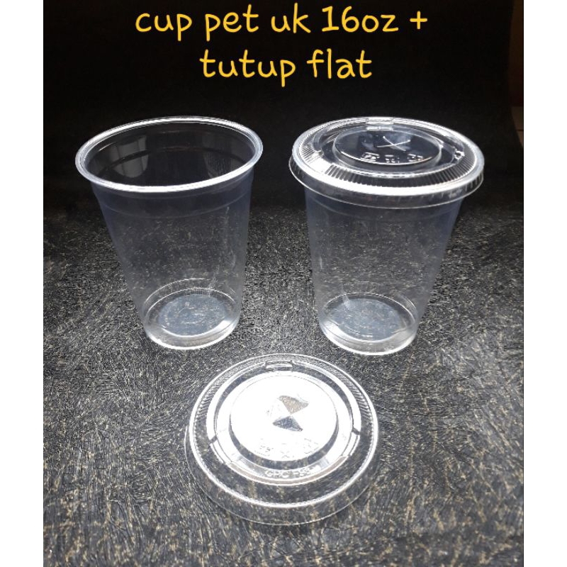 Gelas plastik pp uk 16oz + tutup datar polycup/ Cup pp 16oz + lid Dome