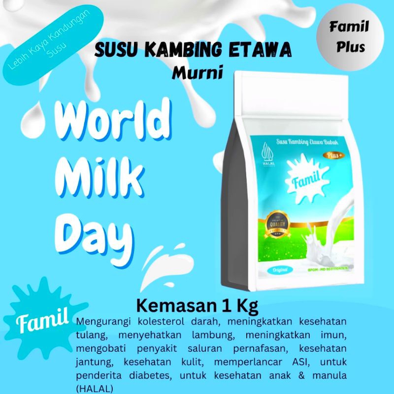 

Susu Kambing Etawa Bubuk Famil Lebih Berkualitas Dan Murni 1 Kg Varian Original Plus /Tinggi Kalsium Rendah Gula Susu Etawa Terbaik / Halal Aman Semua Usia