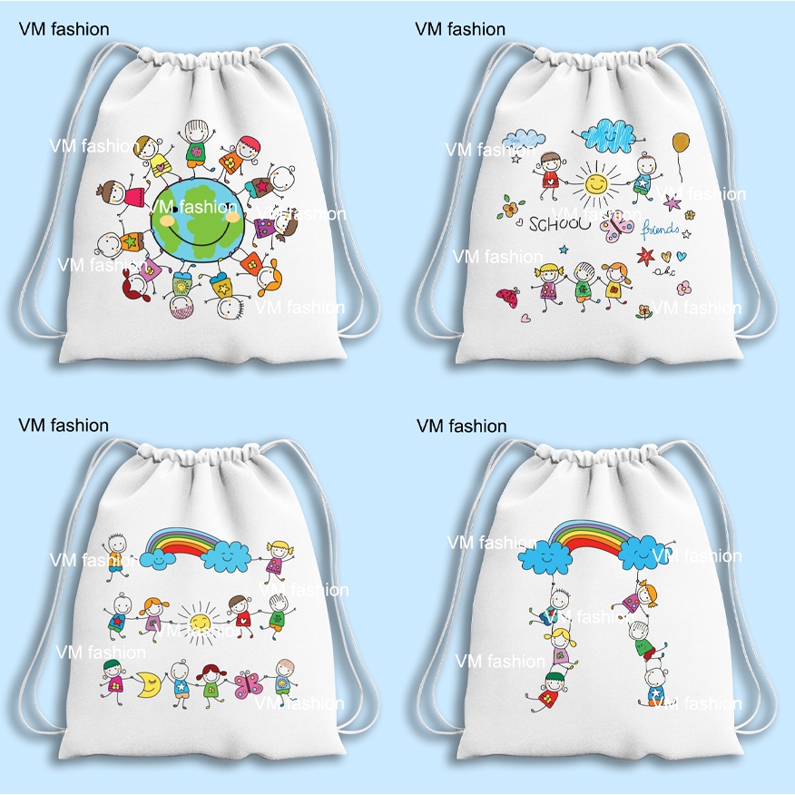 Tas Serut Kanvas Lukisan Lucu/ Totebag Kanvas Tebal Berkualitas