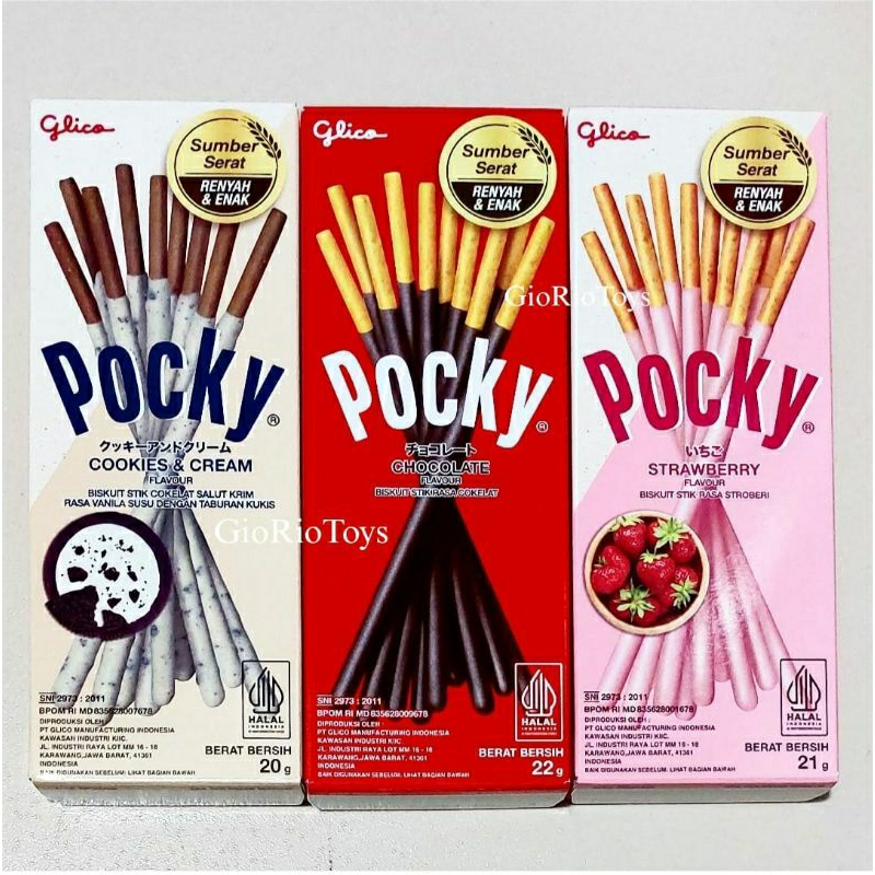 

Glico Pocky Mini Chocolate Stick Biscuit 22 gram / Coklat / Strawberry / Cookies & Cream