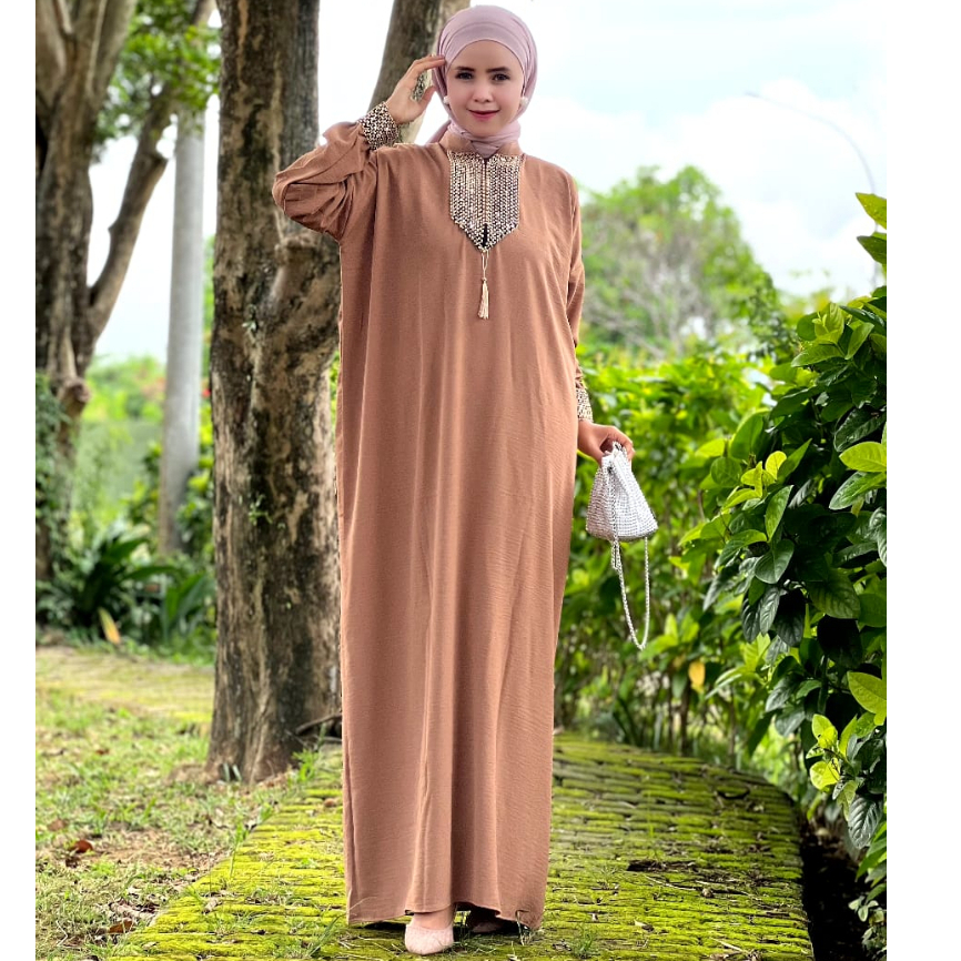 Gamis Sultan Renda Kringkle Airflow Premium Dress Kaftan Arab Polos Simple Busui Friendly Hitam-2