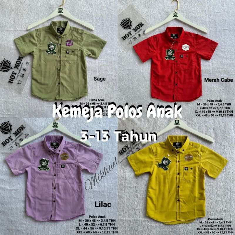 Kemeja Polos Anak Laki-laki Usia 3-13 Tahun Kemeja Polos Anak Lengan Pendek Hem Anak Cowok Baju Anak