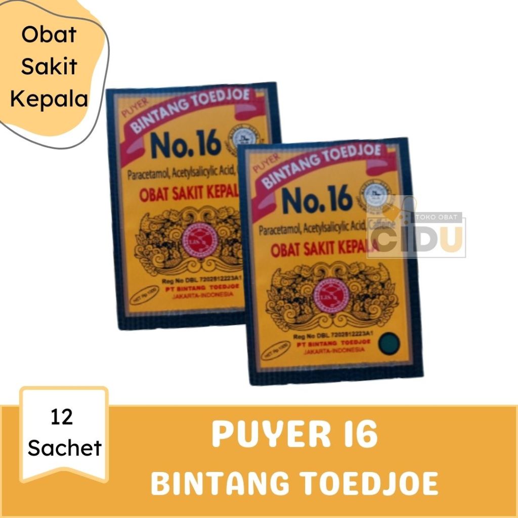 PUYER 16 BINTANG TOEDJOE Obat Sakit Kepala Anti Nyeri 1 Pack isi 12 sachet
