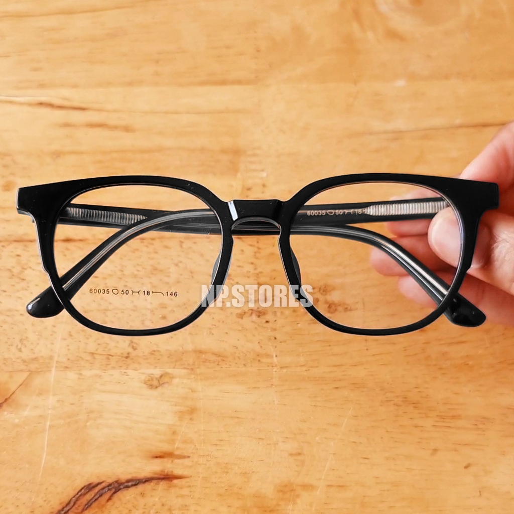 Frame Kacamata Pria Wanita Gaya Keren Casual Daily Bahan Plastik Tebal Black Tulang Gagang NP.STORES