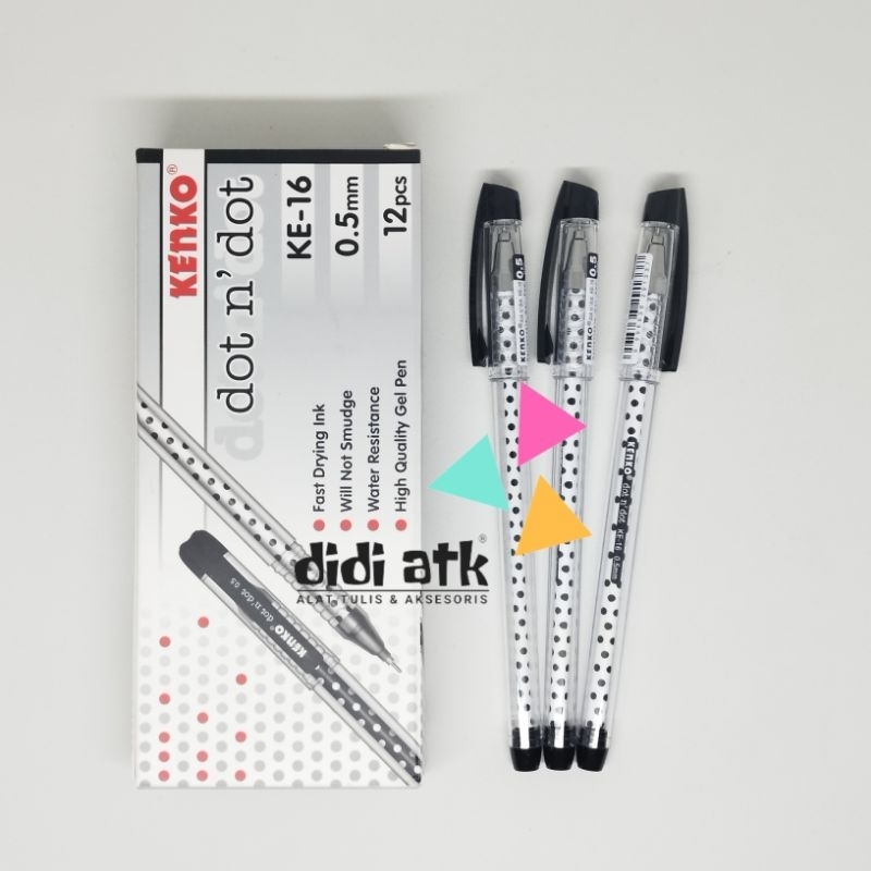 

Pulpen Gel Kenko dot n dot KE-16 0.5mm Warna Hitam 1 Pak isi 12 Pcs