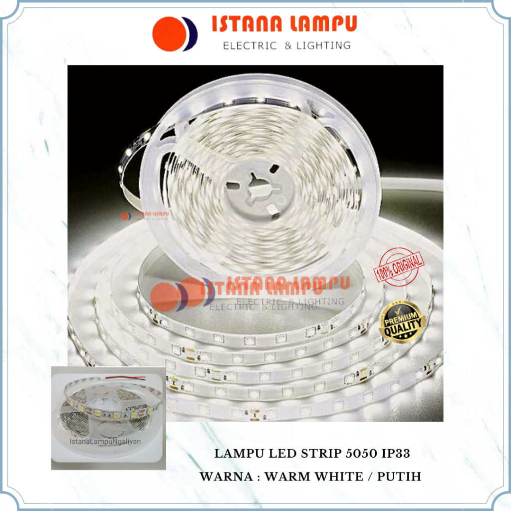 StripLED SMD 5050 DC 12V IP33 WATERPROOF Putih/Warm White