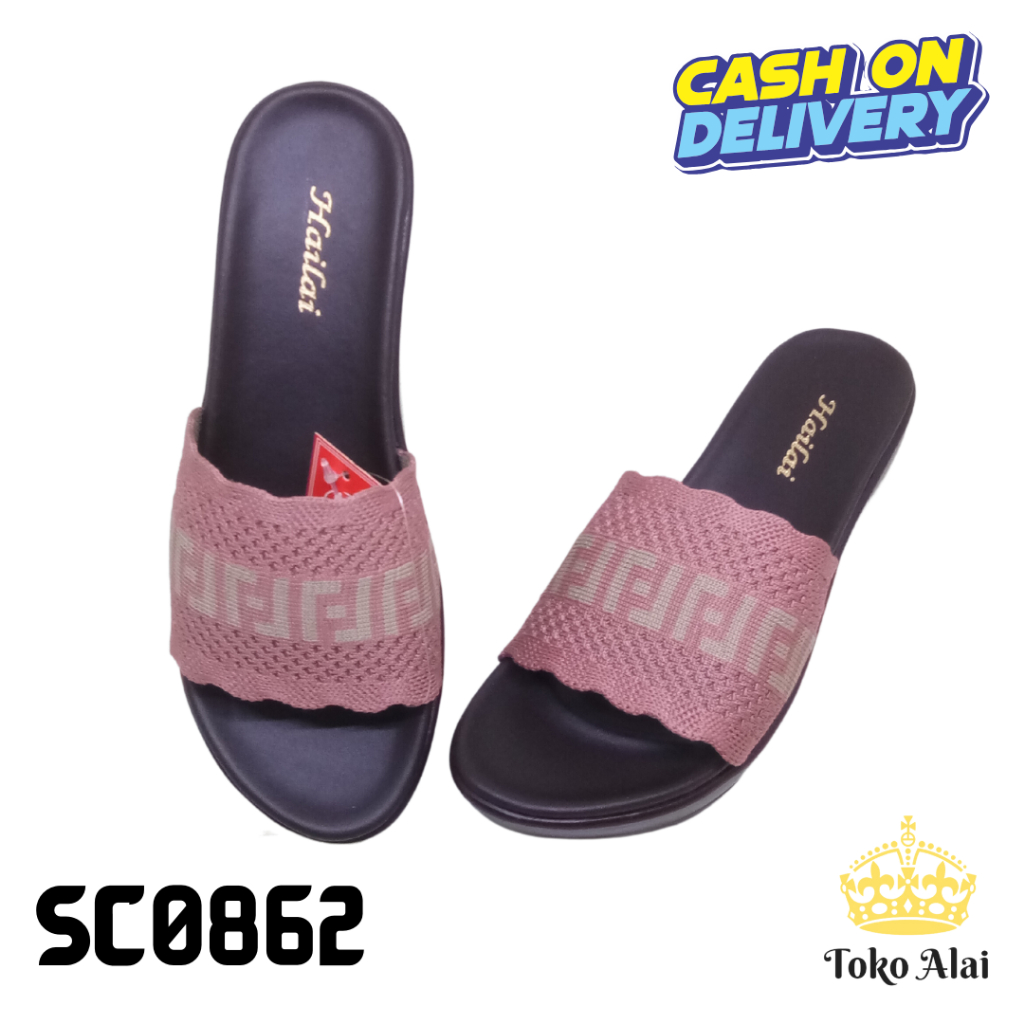 HAILAI PY4 Sandal Selop Open Toe Wanita Perempuan Modis Elegan Variasi Rajut Slider Hak 3 Cm SC0862