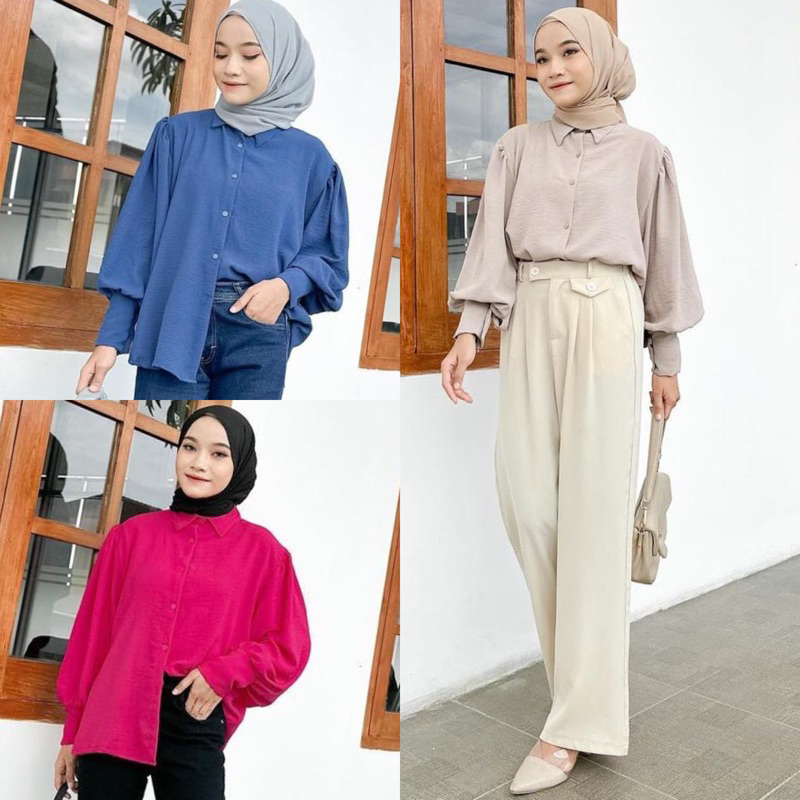 PEVITA BLOUSE PUFFY BAHAN CRINKLE AIRFLOW / FASHION HIJAB WANITA