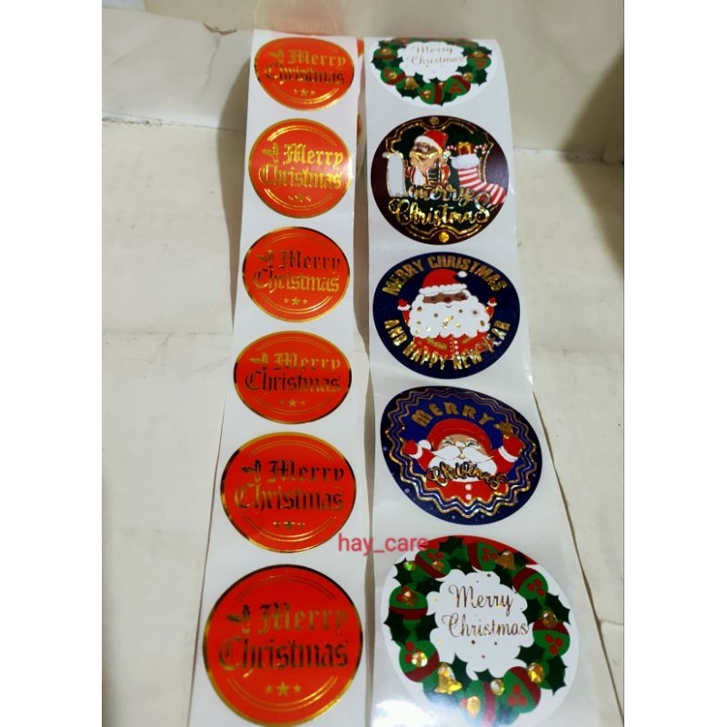 

(100pcs) Stiker Jumbo 3,8 cm Stiker Label Natal Merry Christmas Santa Claus Hampers Toples