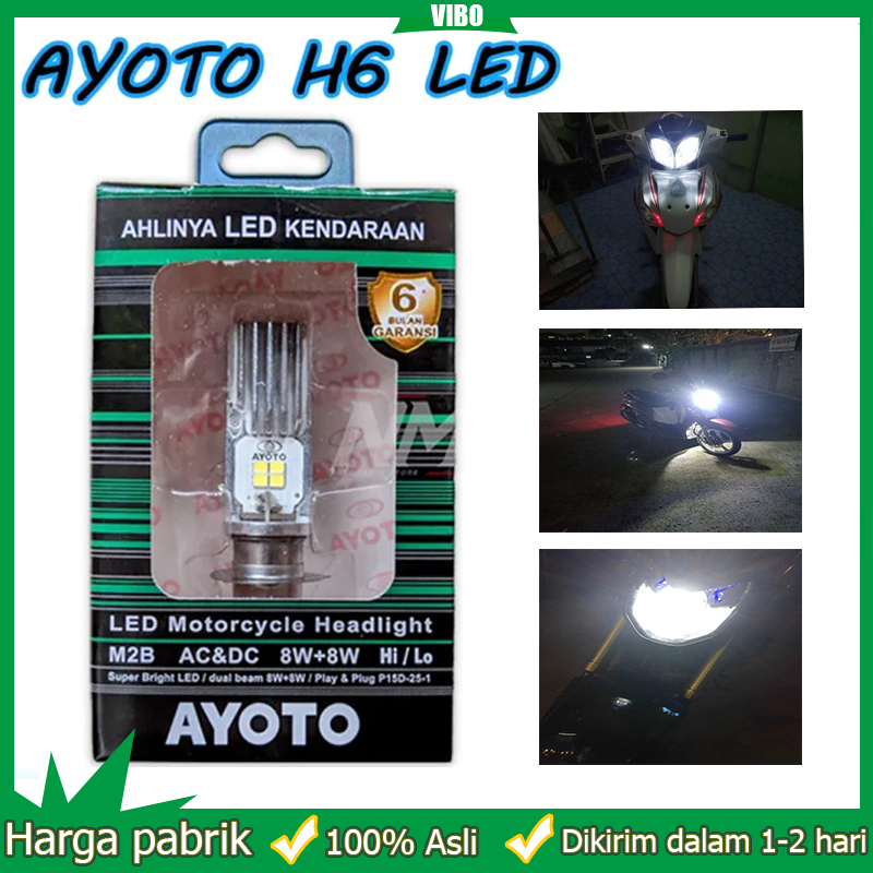Dikirim Dari Jakarta AYOTO M2B H6 Lampu depan motor LED Lampu LED motor Lampu Led Depan BOHLAM LAMPU LED AYOTO AC DC 8watt Putih/Putih Beat Mio Vario dll 100% Asli