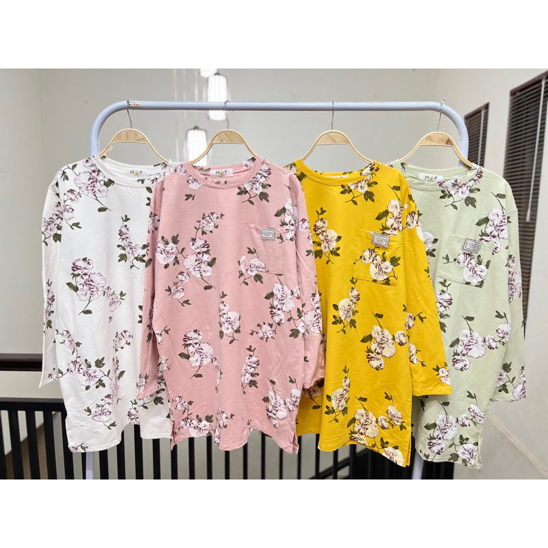Tunik kaos import bunga/Atasan kaos import wanita motif bunga / Tunik kaos import all size fit s to 