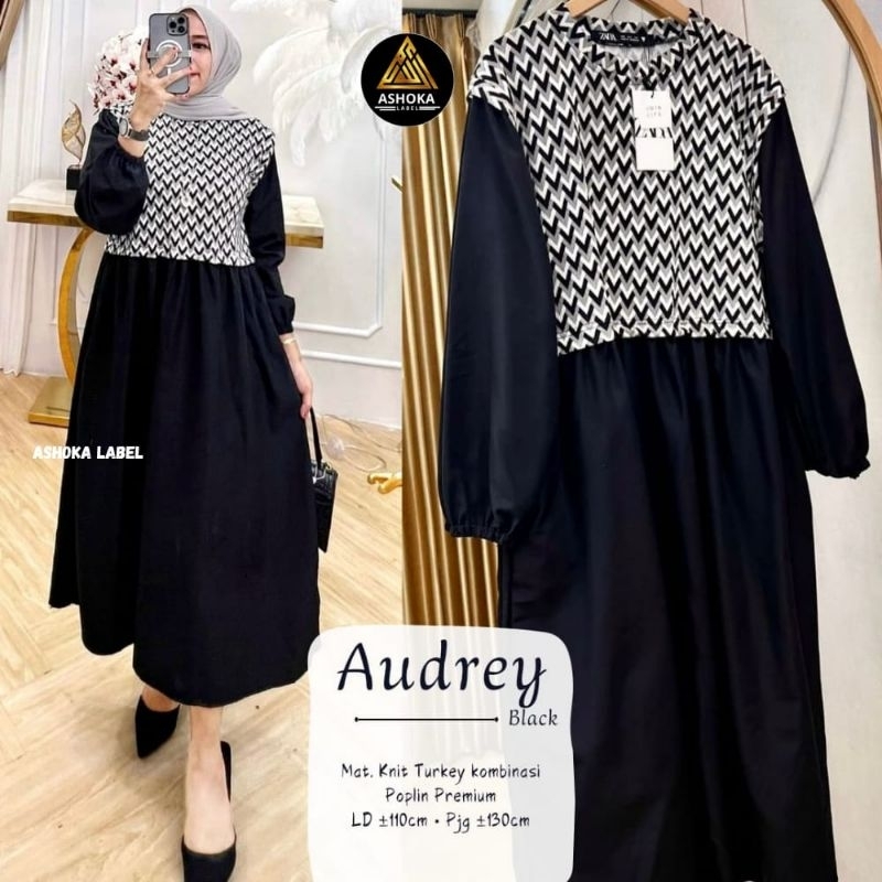 (COD) Audrey ORI Ashoka //baju gamis dress Maxy jumbo terbaru bahan kaos cotton import LD 120 140 ta