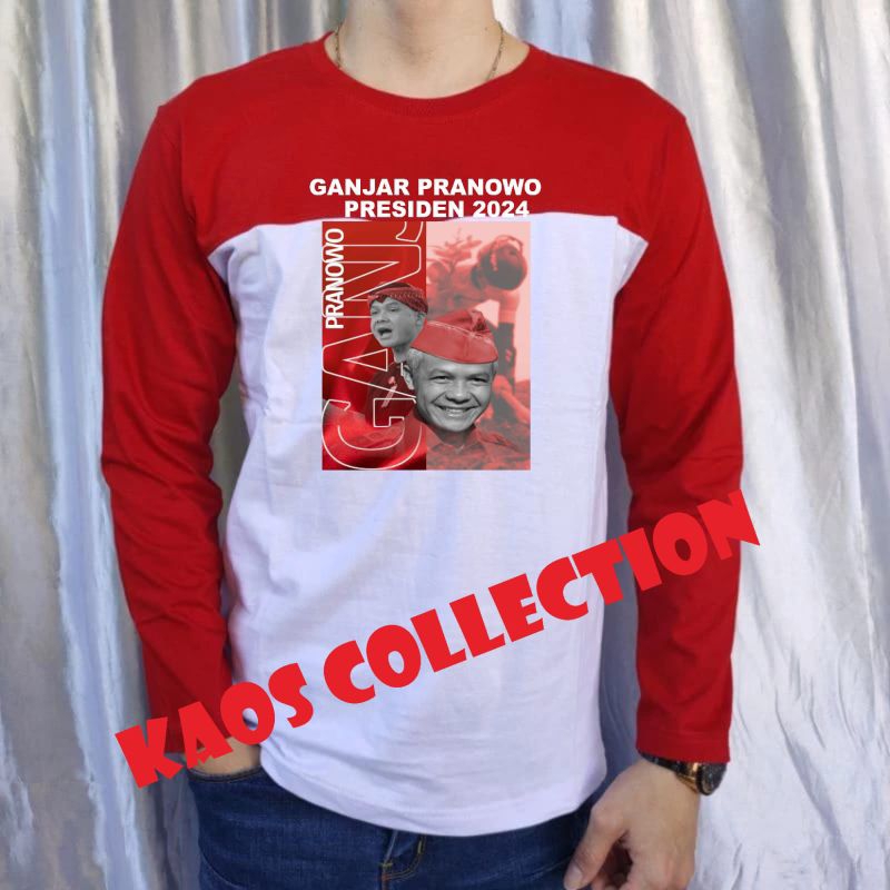 kaos capres kaos unisex ganjar pranowo kaos merah putih lengan panjang