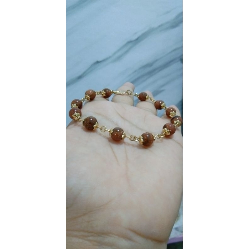 gelang pasir emas batu alam 6mm dan 8mm, rantai selamanya kuning tidak bisa hitam atau putih