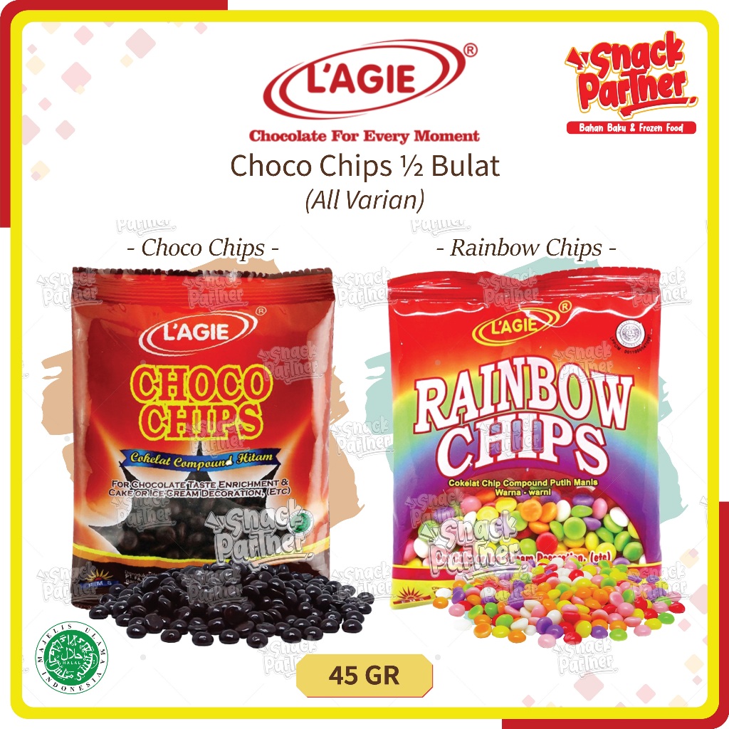 

LAGIE / L'AGIE Choco Chips 45 GR Sachet - 1/2 Setengah Bulat - Topping Taburan Tabur Chocolate Coklat Cokelat Kerucut Chocochips Chocochip Chip Mini Pelangi Warna-Warni 45GR