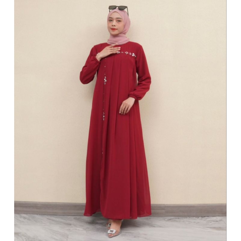 Bazargamis Dress Panjang Kombinasi Payet Ceruty Babydoll Premium Full Furing Gamis Taburan Mute Ukur