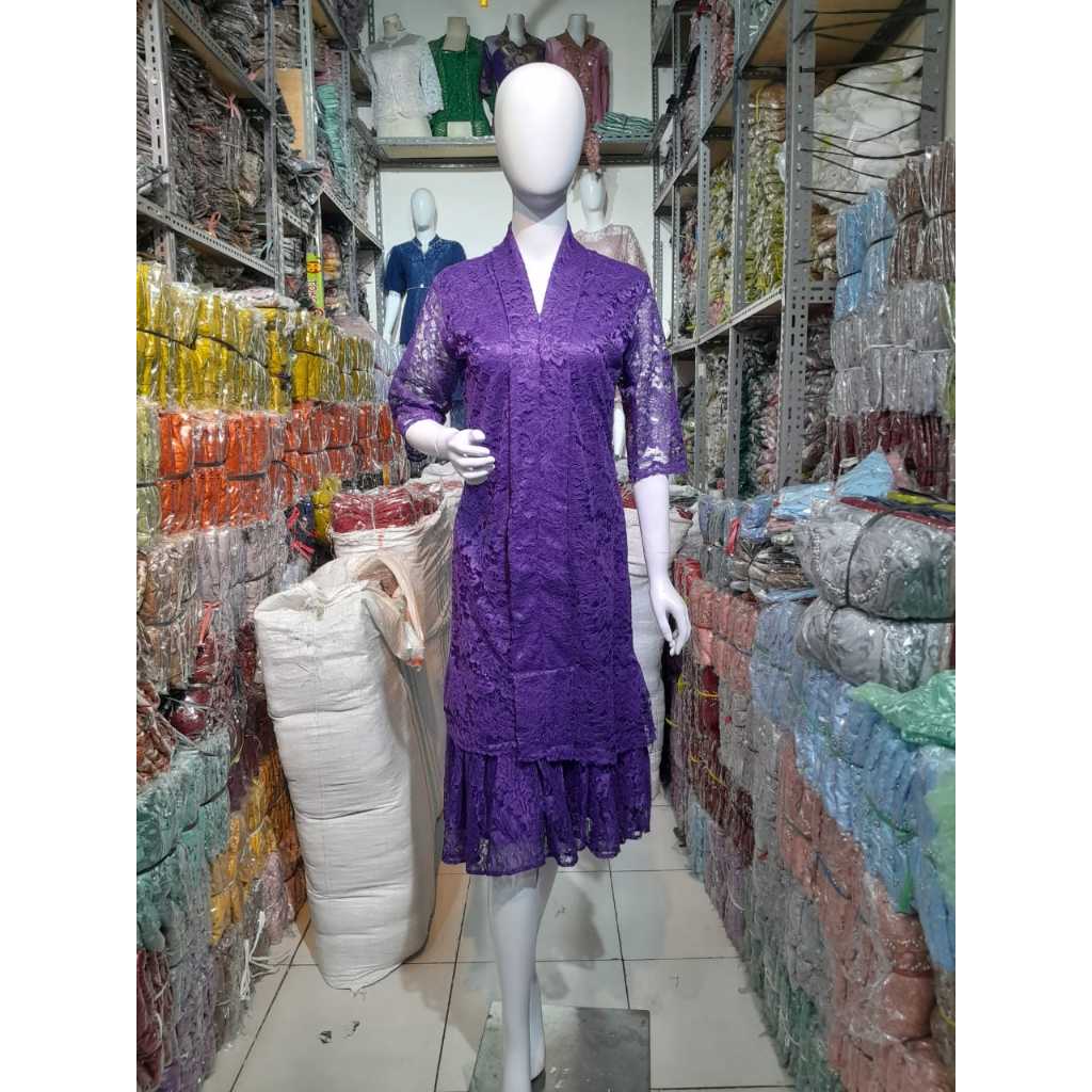 Dress Brokat Floy Lilac Full Furing Baju Natal Wanita Gaun Natal DBF952