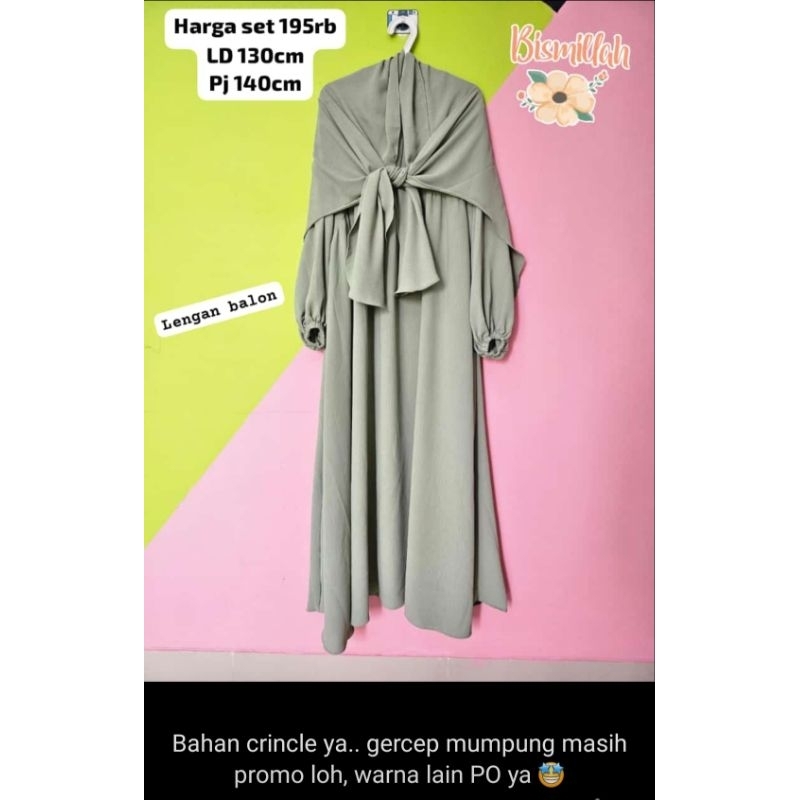 gamis crinkle lengan balon