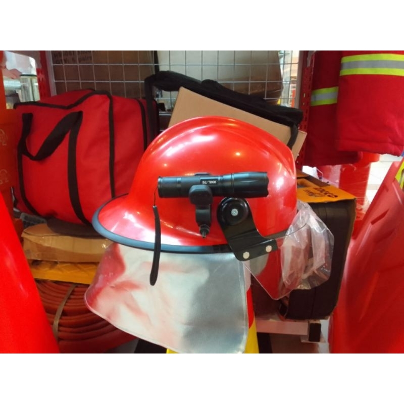 Helm Pemadam Kebakaran Model Fullgard Merek JHI plus Senter / Jual Helm Pemadam Kebakaran / Helem Me
