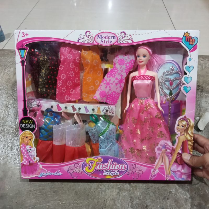 Mainan Anak Bocil Boneka Girl Cantik Modern Style + 10pcs Gaun Baju Dress Fashion Style Maenan Anak 